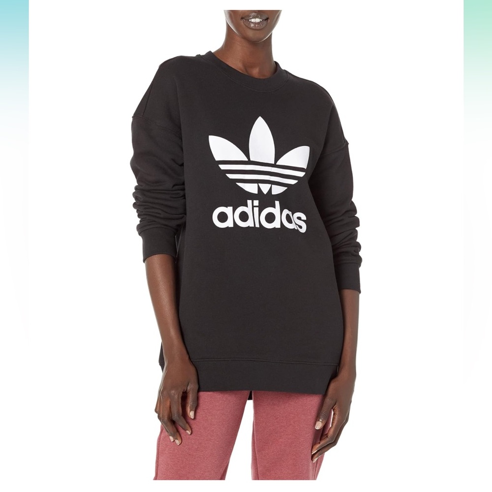 adidas Originals Women's Trefoil logo Crew pullover black Sweatshirt